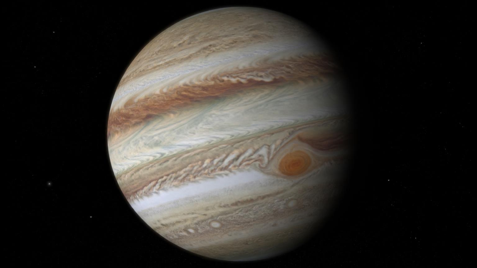 Jupiter, bandes nuageuses et Grande Tache rouge.