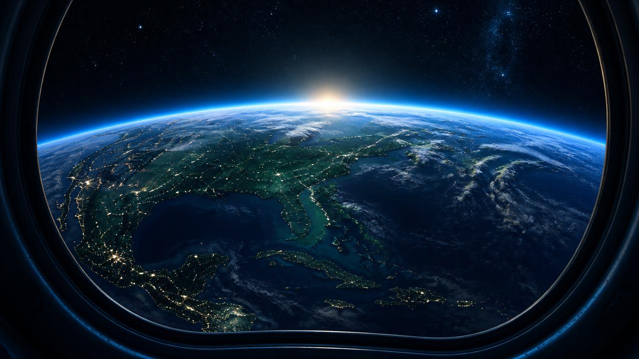 La Terre vue depuis un hublot — illustration d'ambiance